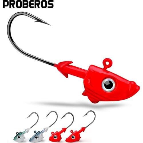 PROBEROS 50pcs/lot Fish Head Hooks 21.5g-32.5g Jig Head Fishhooks Saltwater Jigging Fishing Hooks For Soft Worm Baits Barbed