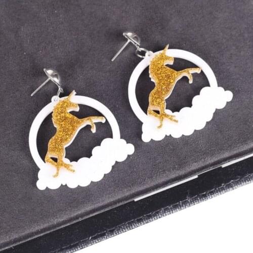 Korean Creative Girl Dream fairy tale Japanese Unicorn Eardrop Princess Dream Cloud Ear stud Cute Round Women Earrings E18198
