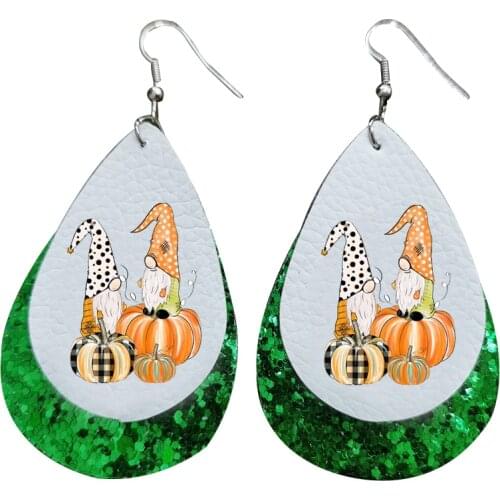 2 Layers GlitterFaux Leather Earrings Black White Plaid Leopard Orange Plaid Thankful Fall Happy Fall Y'all I Love Fall 2 Gnomes