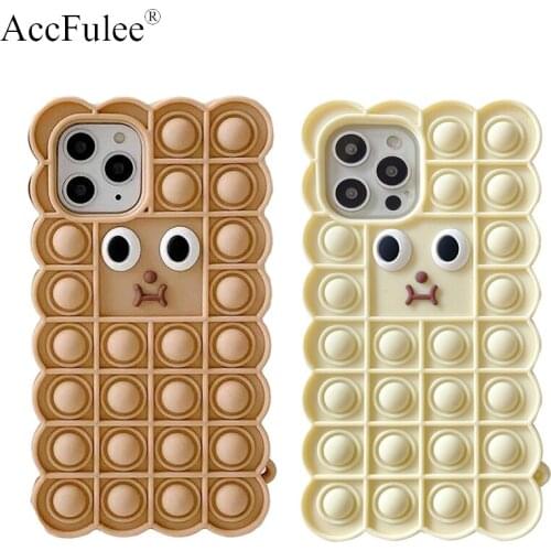 Cute Cartoon Biscuits Silicon Case For iPhone 12 Pro Max 11 6S 7 8 Plus X XR XS Max SE 2020 Cover Reliver Stress Bubble Cover