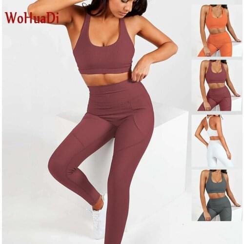 WOHUADI High Quality Yoga Sets Women Clothes Suit Sportswear Gym Fitness Sport Bra And Leggings High Waist Pant Outdoor Running