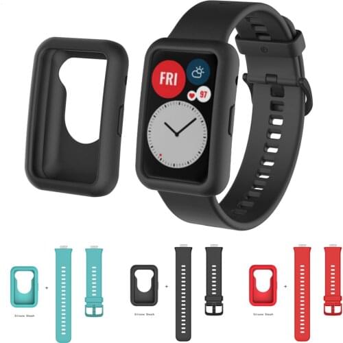 For Huawei Fit bracelet protective case + strap, soft silicone strap + Huawei watch accessory protective case