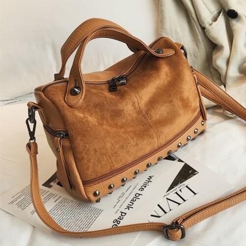 NIGEDU Vintage Rivet Women Handbag Matte Leather Boston Big Tote Bag Winter New Shoulder Bags For Women Messenger Bag Blosa Sac