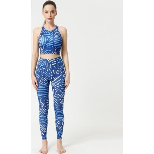 Womens Summer New Sports Suit Solid Color Tie-dye Round Neck Halter Neck Vest Top Mid-waist Tight-fitting Straight Yoga Suit