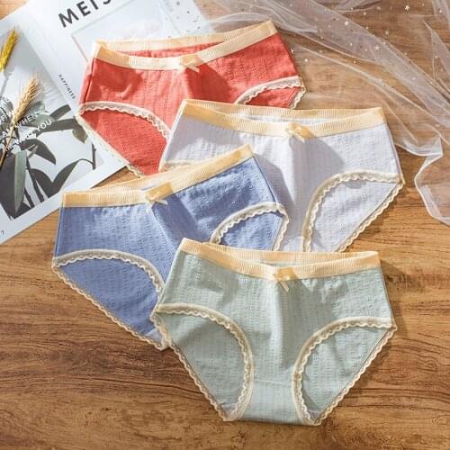 Womens Cotton Underwear Sexy Lace Panties Fashion Bow Traceless Briefs Low Waist Seamless Comfort Underpants Female Lingerie