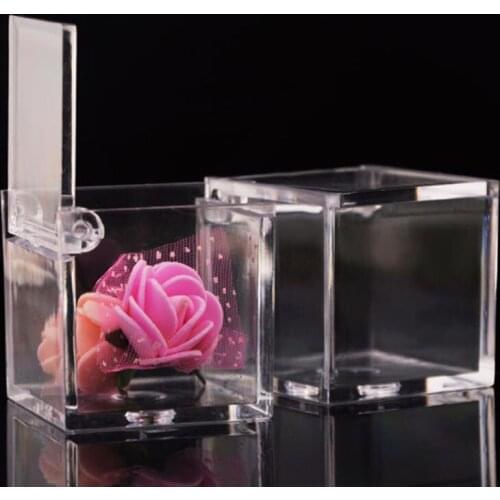 12Pcs Transparent Plastic Candy Box Square Flip Cookies Snack Storage Wedding Celebration Festival Birthday Gift Box