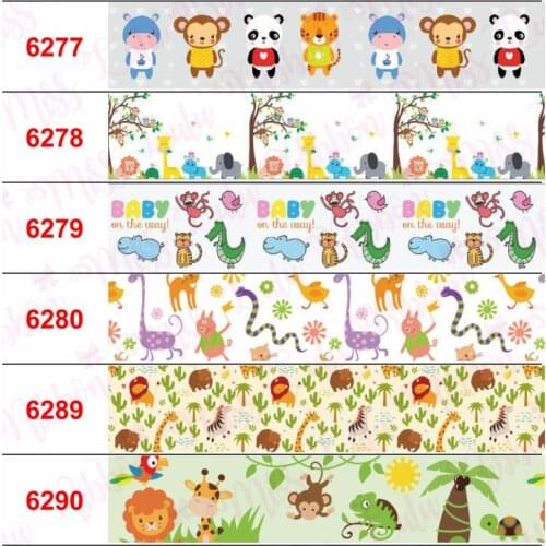 16mm-75mm Cartoon Zoo Animal Cow Dinosaur Printed Grosgrain/Elastic Ribbon Sweet Love DIY Hair Bowknot Party Decor 50yards/roll