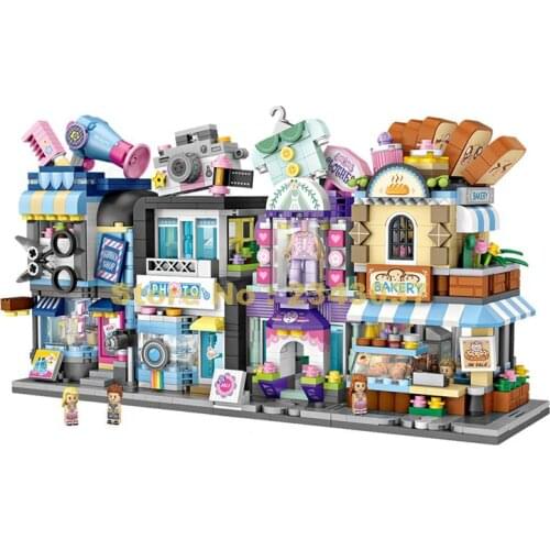 1645-1648 street view photo bread baker house hair salon clothing shop store mini building blocks Toy