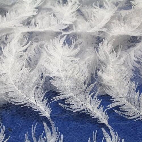 2yards White African Lace Fabric Feather Pattern Embroidered Nigeria Wedding Lace Fabric Diy Cloth