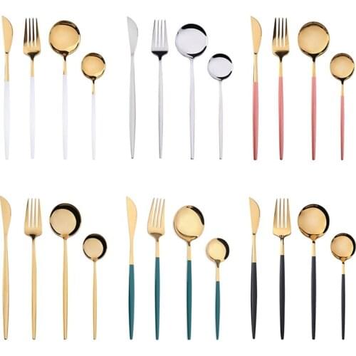 4Pcs Gold Silver Cutlery Set Stainless Steel Dinnerware Silverware Flatware Set Dinner Knife Fork Spoon Set