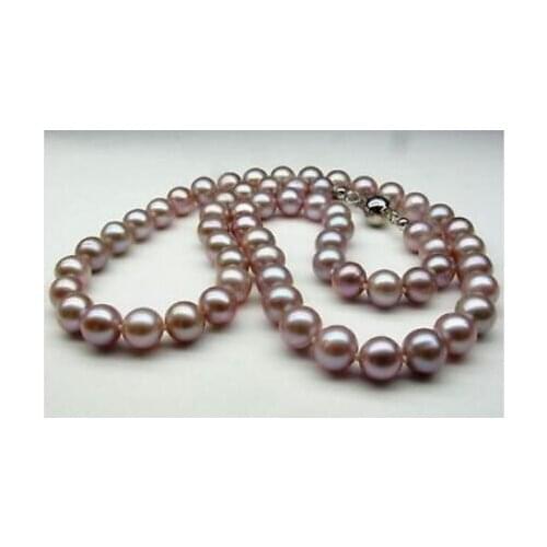 Free shipping elegant 10-11mm round south sea lavender pearl necklace 17.5 inch 925s