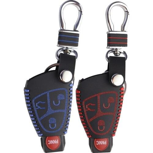 Genuine Leather Key Cover for Mercedes Benz C E S Class CLK ML SLK CL 3+1 Buttons keyless Key Case Keychain Remote Sheel Fob