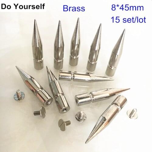 15 Set Long Bullet Rivet Spike Stud,8*45mm Screw in DIY Rivet,Brass Rivet Stud Silver Color,Punk Rock Spike Clothing Decoration