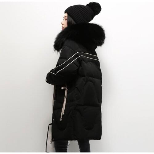 Long Winter Down Coats Women Korean Casual Parka Jacket Womens Raccoon Fur Collar Down Jacket Coats Female Oversize Down Outwear