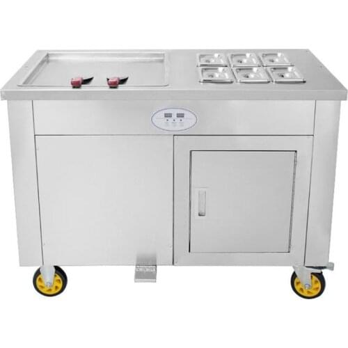 45cm single square pan fried ice cream roller machine with 6 tanks and defrost plate
