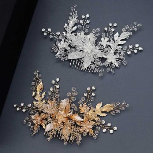 Gold/Silver Color Rhinestone Hair Combs Headpieces Bride Wedding Hair Jewelry Accessories Flower Leaf Hairpin Clips for Women