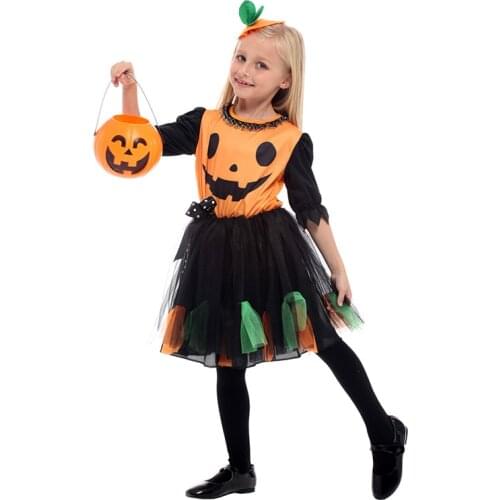 Halloween Costumes Girl Kids Pumpkin Dress Cosplay Girls Child Carnival Christmas Party Dress Up