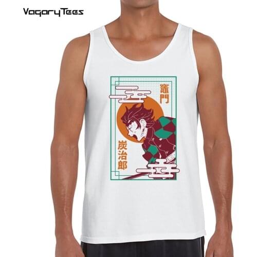 Demon slayer white casual tank-top men Kamado Tanjirou Kimetsu no yaiba funny anime Vest male japan manga unisex streetwear tops