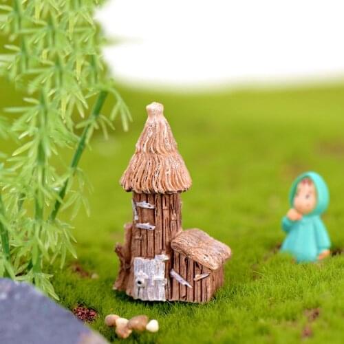1PC Mini Resin Wood House Miniature Decorative Figurines Micro Landscape Decoration Fairy Garden Bonsai Ornaments