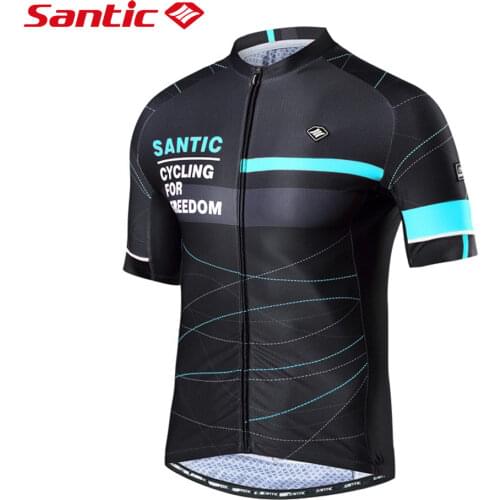 Santic Mens Cycling Jersey Short Sleeve Full Zipper MTB Bike Shirts Quick-Dry Breathable Reflective Bicycle Tops Asian Size