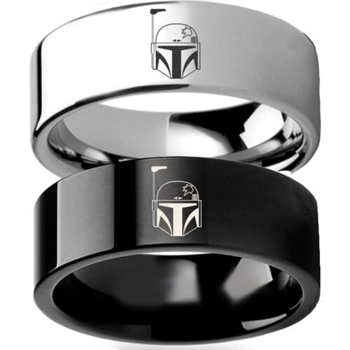 Simple Cool Men Black 8mm Logo Stainless Steel Male Finger Ring Party Fashion Jewelry Ring