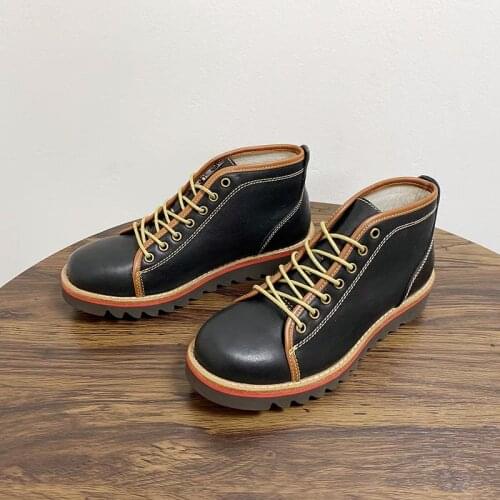 Yomior New Autumn Winter Vintage British Men Shoes Handmade Cow Leather Unisex Ankle Boots Tooling High Quality Motorcycle Boots