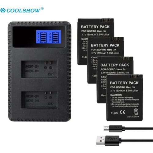 AHDBT-201 AHDBT-301 AHDBT-302 1600mah Battery for GoPro AHBBP-301 GoPro HD HERO3 HERO3+ Hero 2 Camera Batteries Charger