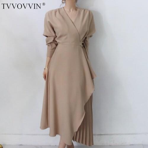2020 Autumn Summer New Fashion Fold Womens Korea Girl Female Irregular Slim Belt Dress Dresses Feminine V Neck Shirt E066
