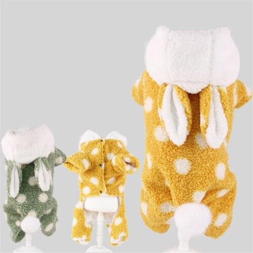 Plush Dog Clothes Funny Pet Hooded Coat Cute Rabbit Ears Puppy Four-legs Hoodies Outfit Winter Warm Doggy Fleece Clothing