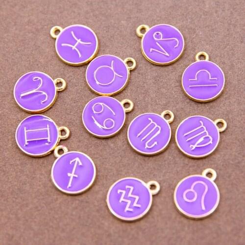 12pcs 12*15mm 12 Constellation Charms Double Face Purple Enamel Charms Charms pendants jewelry making Handmade craft ccessories