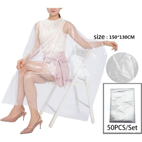 50Pcs 130*150cm Disposable PE Waterproof Apron Cut Perm Dye Hair Cape Gown Transparent Antistatic Barber Hairdressing Cape