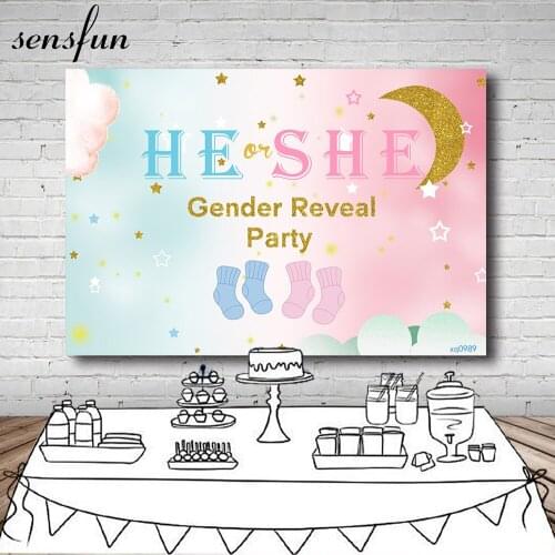 Sensfun He Or She Gender Reveal Party Photography Backgrounds Boy Or Girl Backdrop For Photo Studio Custom Photocall