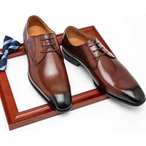 Men Italian Oxford Wingtip Genuine Leather Shoes Pointed Toe Lace-Up Oxford Dress Brogues Wedding Platform Shoes Size 37-46