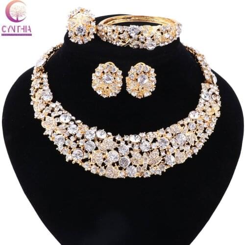 Women Gold color boho crystal jewelry sets with earrings Direct Selling statement necklace for party wedding necklace 2017