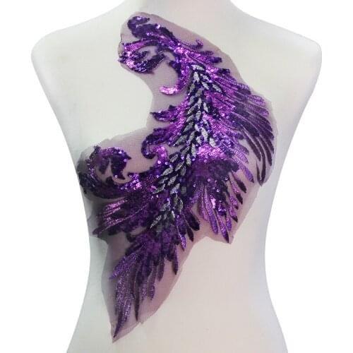 10piece Purple Beaded Sequin Lace Embroidery Applique Patches Bridal Wedding Dress Lace Cord Motif Sewing Accessories T2143