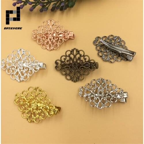 10pcs Vintage Flower Motif Hair Jewelry Charm Women Antique Bronze Hairclip Hairs Clips Barrettes Retro Headwear Wholesale