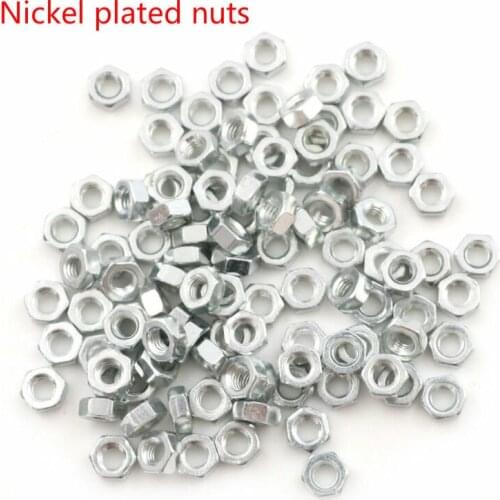 100pcs M2 M2.5 M3 3.5M M4 M5 nickel-plated nuts, carbon steel hexagon nuts