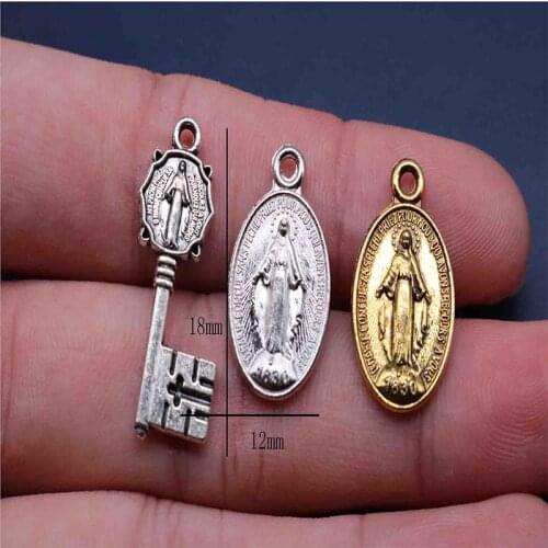 100 Pieces/Mini Blue Antique Golden Catholic Religious Gift Virgin Mary Sacred Heart Wonderful Medal Holy Medal for Braclee
