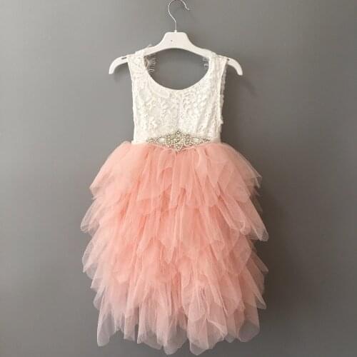 2018 new fashion toddler girls long lace dress with crystal sashes birthday 5 layers tutu dress children princess party vestido