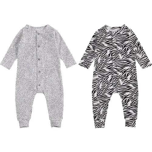 2020 0-18M Newborn Baby Boy Girl Romper Dot/Zebra pattern Long Sleeve One Piece Autumn Jumpsuit Outfit Cotton Clothes