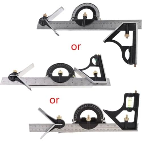 300mm/12" Stainless Steel Multifunction Protractor Angle Ruler Depth Height Marking Spirit Level Gauge Ruler Measure Tools A5YD