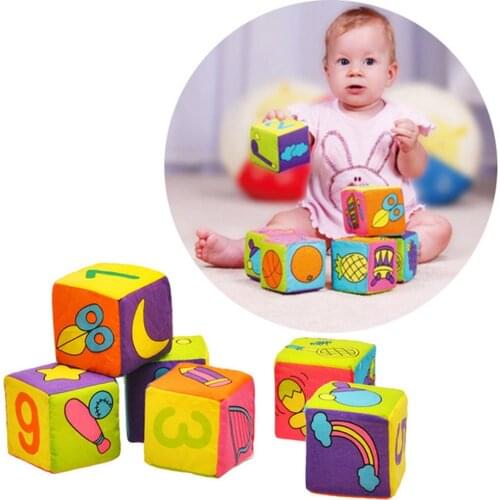 6Pcs Baby Rattle Building Blocks Early Education Fabric Blocks Set Soft Cloth Cube Preschool Toys Cloth Building Blocks Baby Toy
