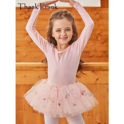 New Cotton Ballet Dress For Girls Child Long Sleeve Ballerina Leotard Dresses Kids Pink Light Blue Class Dance Costumes C730