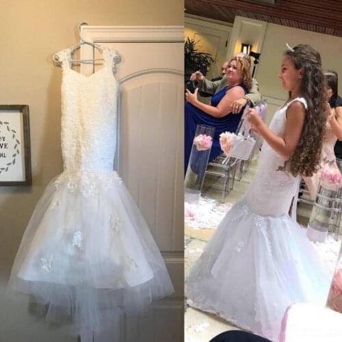 White Mermaid Flower Girl Dresses For Weddings 2019 Spaghetti Sweep Train Girls Pageant Dress First Communion Gowns