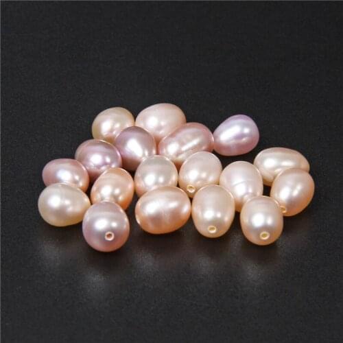 Rose Golden 6-7mm Half Hole Drilled Pearls Natural Freshwater Pink Pearl Beads Oval For DIY Jewelry Making Earrings Craft 10PCS