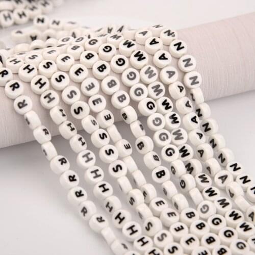 Apx 45pcs/lot Round Flat White Ceramic Beads Letter Beads Loose Spacer Beads For Jewelry Making Accessories DIY Bracelets