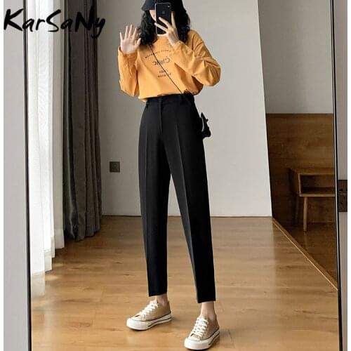 Black Pants Women Office Suit Autumn Casual Trousers High Waist Trousers For Female 2021 Autumn Gray Harem Pants For Women OL