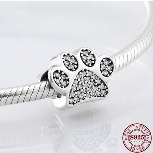 Hot Sale Jewellery Dog Claw Charms Beads 925 Sterling Silver Crystal Zirconia Fit Original Bracelet For Jewelry Making