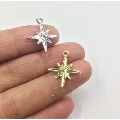 Eruifa 10pcs 16mm Cute Six-pointed star with Stone Zinc alloy Charms Pendant Jewelry DIY Necklace Bracelet Earrings 2 colors