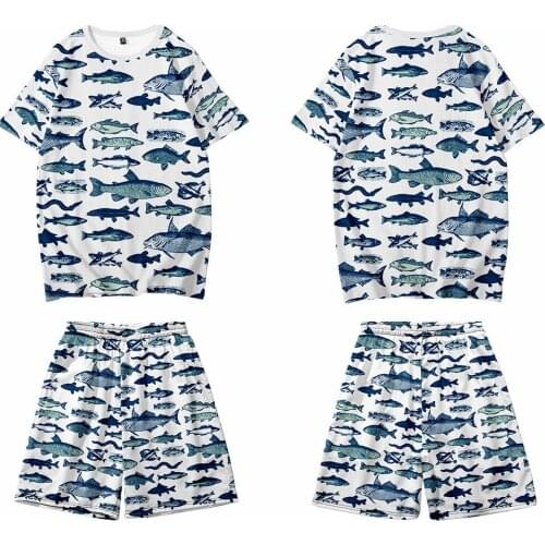 Harajuku Men Women White Printed Short Sleeve T shirt Casual Loose T-shirt + Shorts Set Male Streetwear Tops